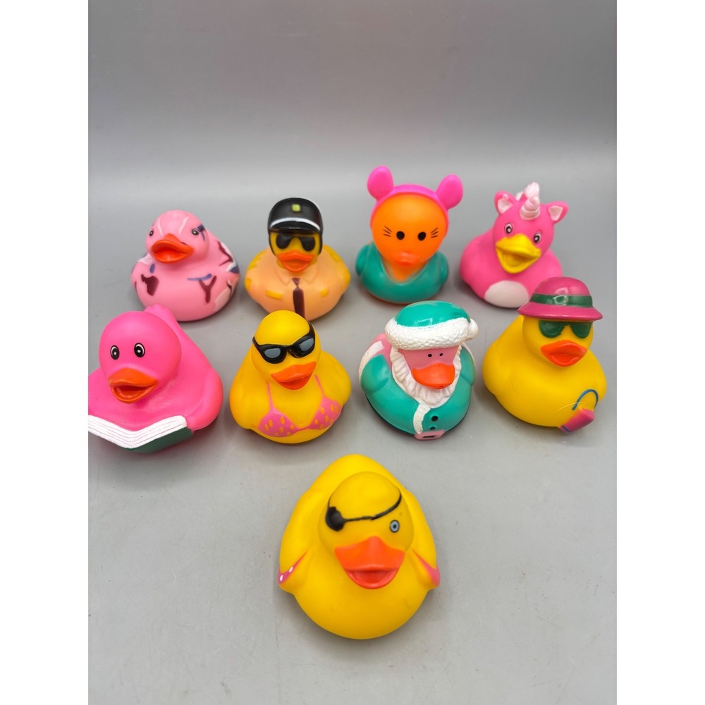 Lot of 9 Novelty Rubber Ducks Assorted Characters Pink Unicorn Jeep Duck